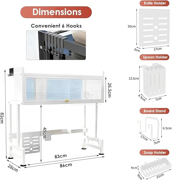 Over The Sink Dish Drying Rack, 2 Tier Clear Dustproof Cabinet Door Design and Stable Suction Cup Base for Space-Saving Kitchen Counter Organization (White