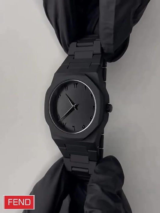 4 PC Arabic Black Numeral Watch, Minimalist Stainless, Aura watch, Mateblack, Octagonal Case