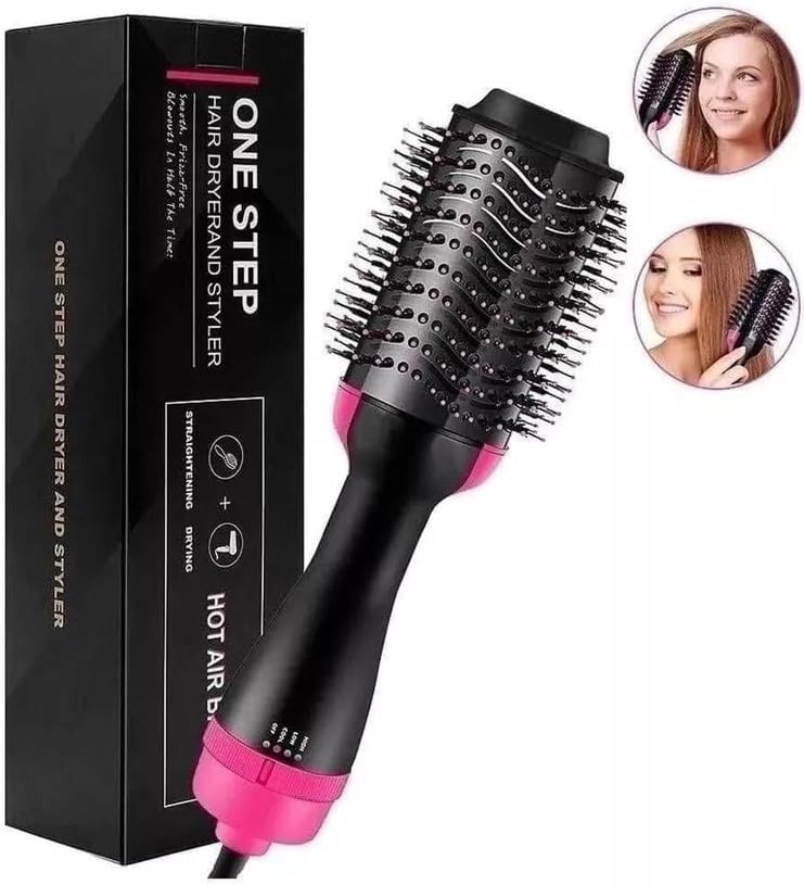 One Step Hair Dryer and Styler Brush Comb - Black/Pink