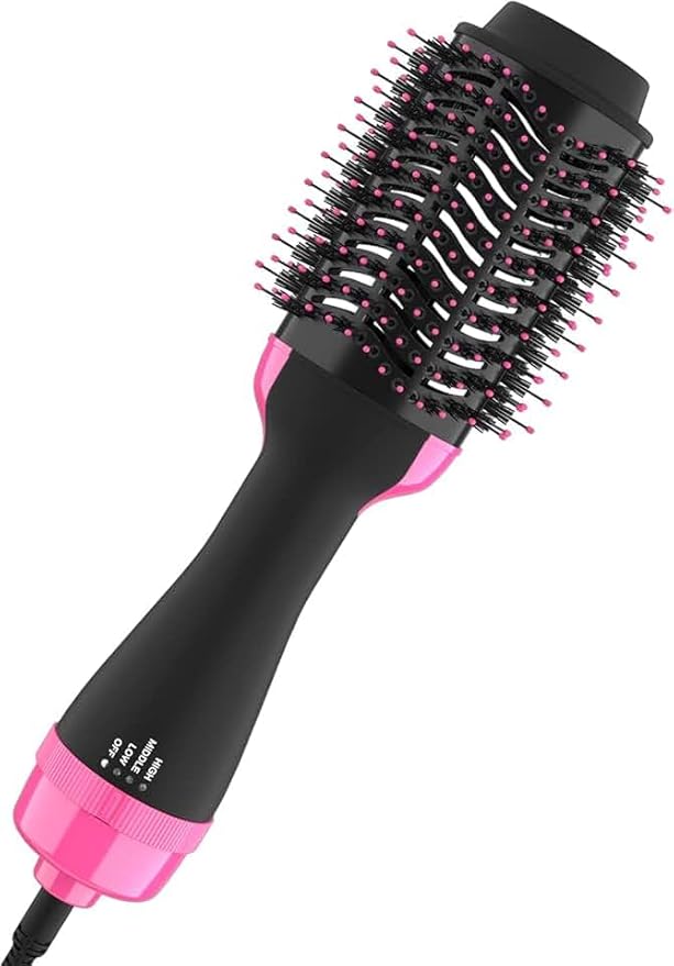 One Step Hair Dryer and Styler Brush Comb - Black/Pink