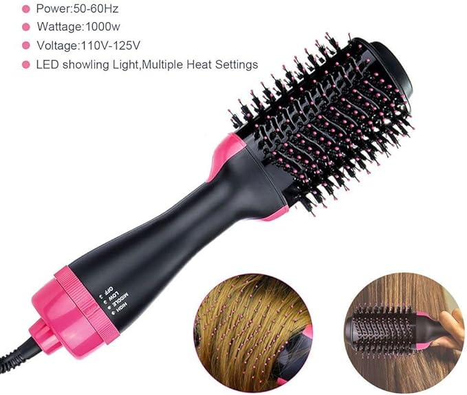 One Step Hair Dryer and Styler Brush Comb - Black/Pink
