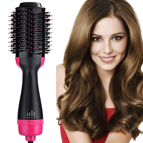 One Step Hair Dryer and Styler Brush Comb - Black/Pink